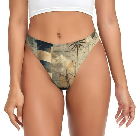 Qokaie Vintage Nautical Lighthouse Printed Women s Cotton Thong Underwear  Sexy Breathable Panties G-string-Small