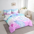 thumbnail image 3 of Castle Fairy Girls Ocean Mermaid Bedding Comforter Set 7 Pieces,Marine Dreamy Princess Full Bedding Set Lightweight,Bling Gradient Glitter Fitted Sheet Flat Sheet,Lightweight Room Decor,Reversible, 3 of 8