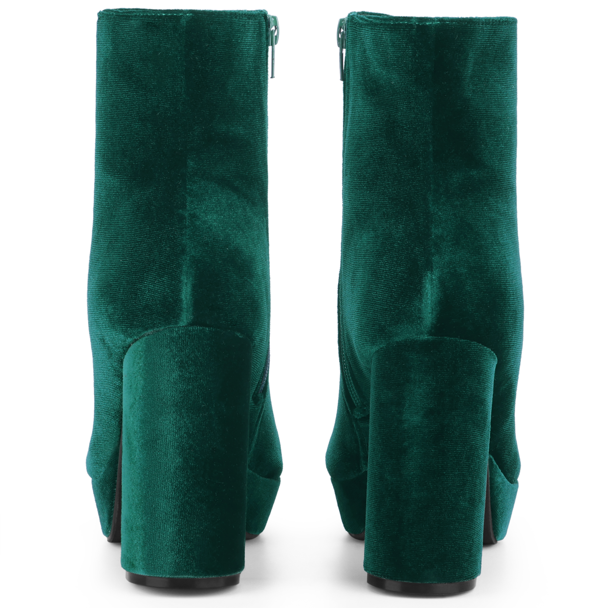 DARING DIVA Platform Block Heels Faux Velvet Ankle Boots Green 9