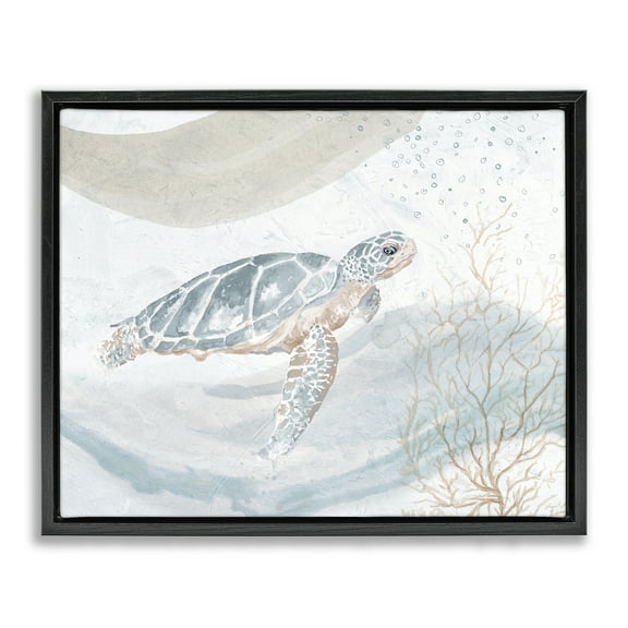 Stupell Industries Turtle Watercolor Style Animals & Insects Painting Black Floater Framed Canvas Art Print Wall Art, 21 x 17