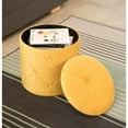 thumbnail image 3 of Round Wooden Velvet Ottoman Stool with Lid, Yellow, 3 of 6