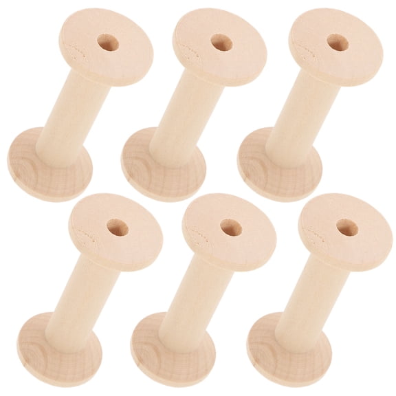 Hemoton 6pcs Large Unfinished Wooden Spools for Sewing Crafts Empty Thread Spools for Wire Weaving, Wood Spools for Embroidery Ribbon