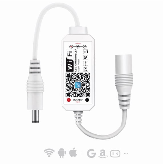 Smart WiFi Single-Color LED Controller – Compatible with Alexa & Google Assistant, 12-24V DC, 96W Max, Remote & Voice Control via Magic Home App