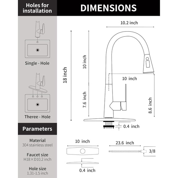 18 inch High Brushed Gold Kitchen Faucet with Pull Down Sprayer