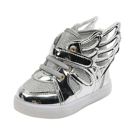 

Toddler Girl Sneakers Clearance Kids Light Up Winged Sneakers Unisex Baby And Toddler Shoes Korean LED Athletic Shoes For Boys And Girls(Silver 2.5-3 Years)