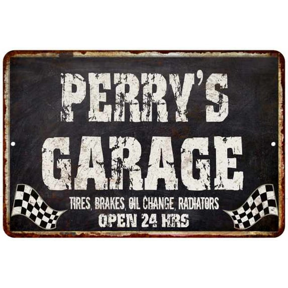 PERRY'S Garage Black Grunge Sign 8 x 12 Matte Finish Metal 108120005213