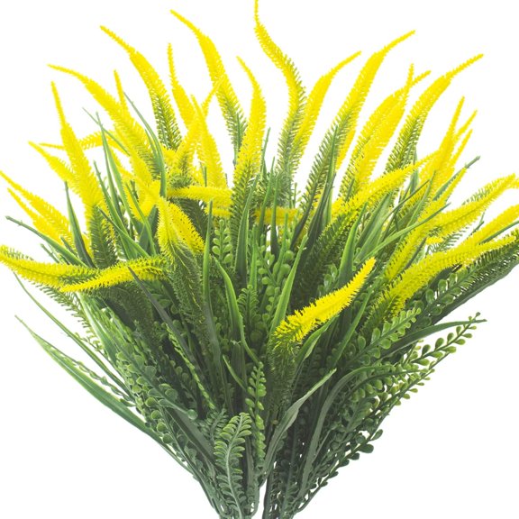 10 Bundles Artificial Plants Outdoor Fake Grass with Flowers UV Resistant Greenery Garden Porch Window Box Decorating (White)