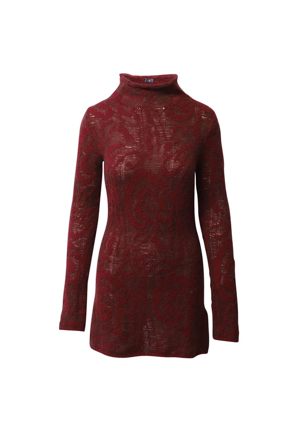 Pre-Owned Etro Paisley Jacquard Turtleneck Mini Dress in Red Wool