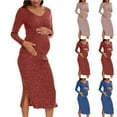 thumbnail image 6 of Diufon Women's Maternity Long Dress Long Sleeve V Neck Knitted Dress Pregnant Fall Winter Basic Slit Dress, 6 of 6