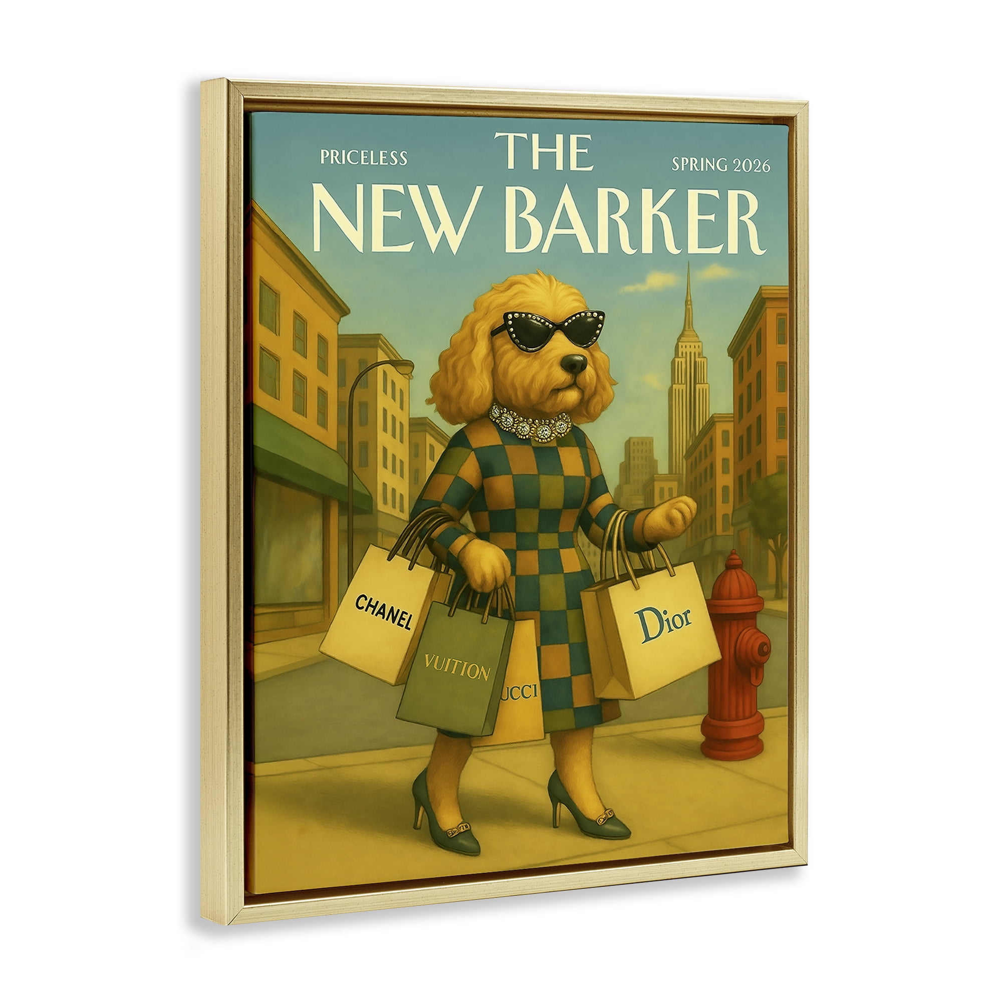 Stupell Industries New Barker Dog Magazine Gold Framed Floater Canvas Wall Art, design by Grotto Studios