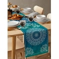 thumbnail image 3 of Blue Teal Boho Burlap Cotton Table Runner 18x72 Inches Long, Retro Rustic Ethnic Abstract Geometric Art Farmhouse Table Runners, Outdoor Dining Tablecloths Decor for Baby Shower/Party/Wedding, 3 of 6
