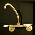 thumbnail image 2 of Kingston Brass KS514SB Kingston Two Handle Wall Mount Kitchen Faucet, Brushed Brass, 2 of 5