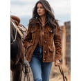 thumbnail image 3 of Womens Jackets Up Snap Buttons Parka Utility Coats Outwear with Pocket Brown M, 3 of 4