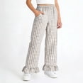 thumbnail image 2 of Loopsun Kids 5-15Years Summer Plaid Ruffle Full Length Pants Elastic Waist Comfortable with Pocket, 2 of 5