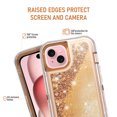 thumbnail image 5 of Compatible with iPhone 15 6.1 inch Phone Case Tempered Glass Screen Protector Bling Liquid Glitter Clear Hybrid Shockproof TPU Military Grade Protective Heavy Duty Cell Cover for i Phone15 Women Gold, 5 of 6
