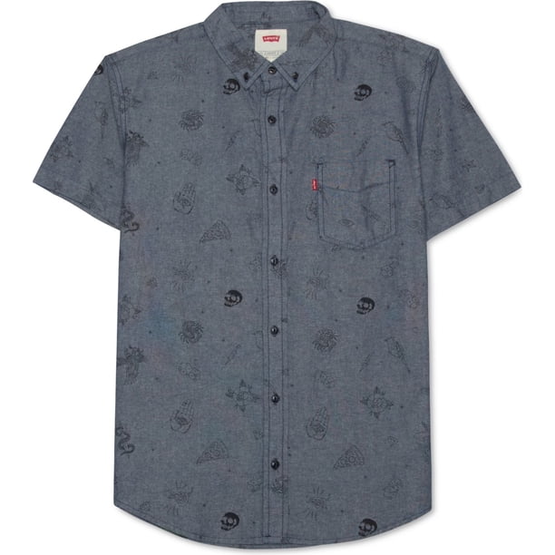 Levi's Chambray Line Drawing Button Up Camisa para Hombre, Gris, X-Large Levis Botones al frente