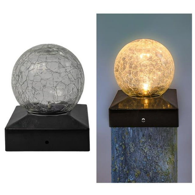 Crosslight M-K60 Crackle Ball Post Cap Solar Light, Set of 2