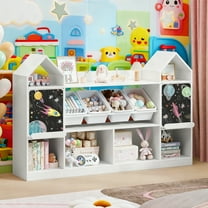 Vabches Kids Bookshelf with 4 Toy Bins, 8 Cube Bookcase with 2 Handy Chalk Slots, Toy Storage Organizer for Playroom Bedroom Kidsroom