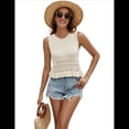 thumbnail image 3 of Suéter Corto para Mujer, Chaleco de Punto Sin Mangas, Top de Crochet con Dobladillo con Volantes, Camiseta Sin Mangas Beige L, 3 of 8