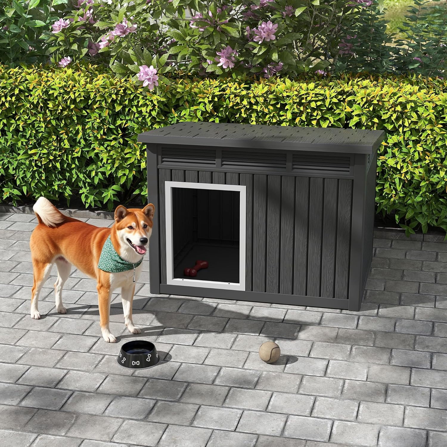 Large Dog House for Indoor & Outdoor - Weatherproof & Removable Roof, Fits Small to Large Dogs (42.8" L x 33" W x 31.5" H) - Black