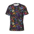 thumbnail image 3 of Yiaed Flowers And Birds Print Mens Short Sleeve Tight Fit T-Shirt, Crewneck Casual Tee-XX-Large, 3 of 5