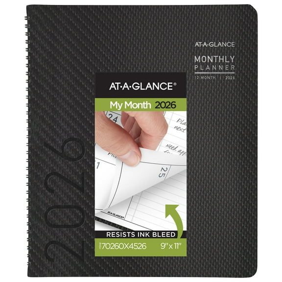 AT-A-GLANCE Contemporary 2026 Monthly Planner Charcoal Large 9 x 11 - Weekly