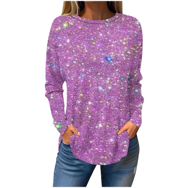 FAIWAD FAIWAD Tuniques à Manches Longues pour Femmes Col Rond Tendance Légères Grande Taille Chandails à Enfiler
