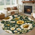 thumbnail image 3 of Sunflower Daisy Round Area&nbsp;Rug 6ft Country Retro Blooming Flower Leaf Green Non-Slip&nbsp;Washable Circle Rugs Soft Felt Indoor Floor Mat for Bedroom Kitchen Living Room Bathroom, 3 of 9