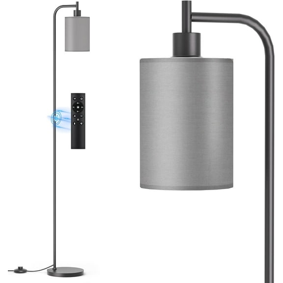 Floor Lamp with Linen Shade, Dimmable Tall Standing Lamp with Remote Control & 3 Color Temperatures, Modern Floor Lamps for Living Room Bedroom Office Corner, 9W LED Bulb Included