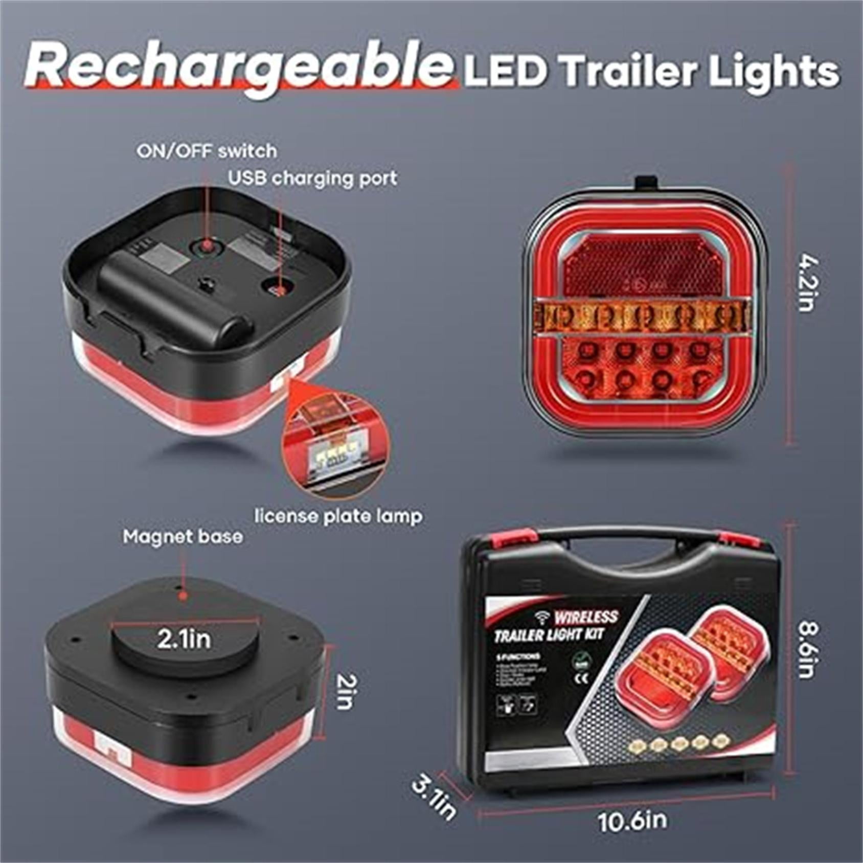 Wireless Trailer Lights Magnetic Towing, Magnetic LED Rechargeable and Portable Tow Lights Kit for Trucks, RVs, Campers, Boats, Caravans, and Wreckers