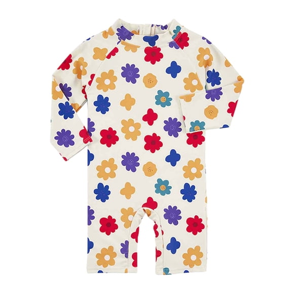 Penkiiy Baby Girls Swimsuit Sun Protection, Long Sleeve Zipper One Piece Swimwear, Toddler Bathing Suit 12-24 Months Multicolor