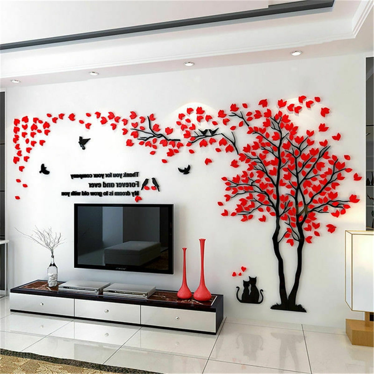 decalmile Palm Tree Wall Decals Tropical Plant Bird Wall Stickers Bedroom TV Wall Living Room Wall Decor H:145CM 