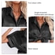 thumbnail image 4 of Blusa de seda satinada para mujer, camisa informal con botones de un solo pecho, manga corta, cuello vuelto, color negro M, 4 of 5