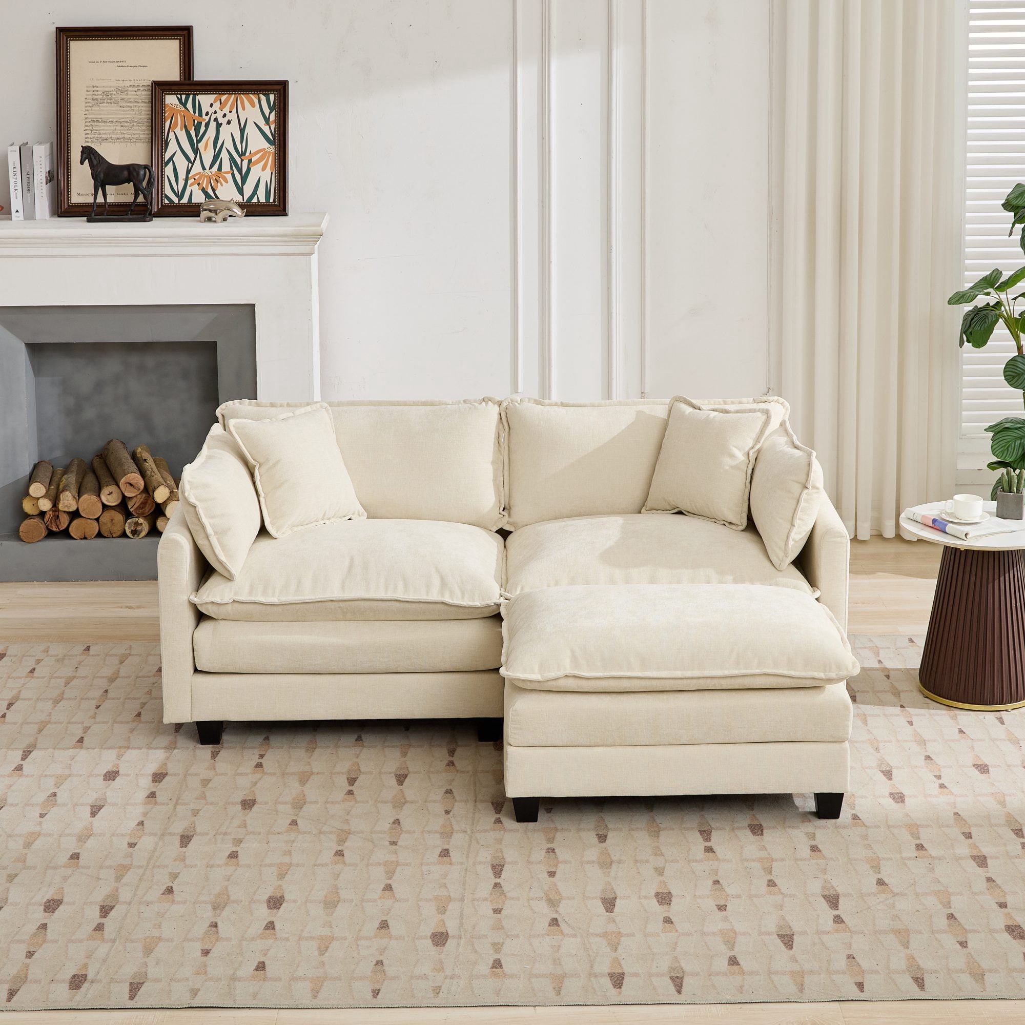 Cloud Sofa Ottoman Only, Beige Modern Modular Sectional Ottoman, Breathable Chenille Fabric with Double Layer Upholstered Cushion, Accent Footrest for Living Room Bedroom Apartment