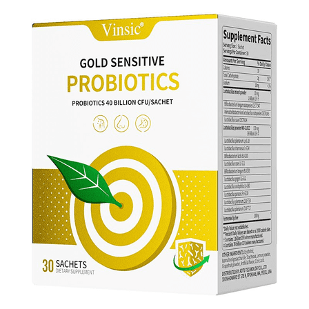 Vinsic Gold Sensitive Probiotics - New Zealand Made Dietary Supplement with 20% Stachyose Prebiotic, Biopolis Tri-Culture & 10-Strain Lactobacillus Blend