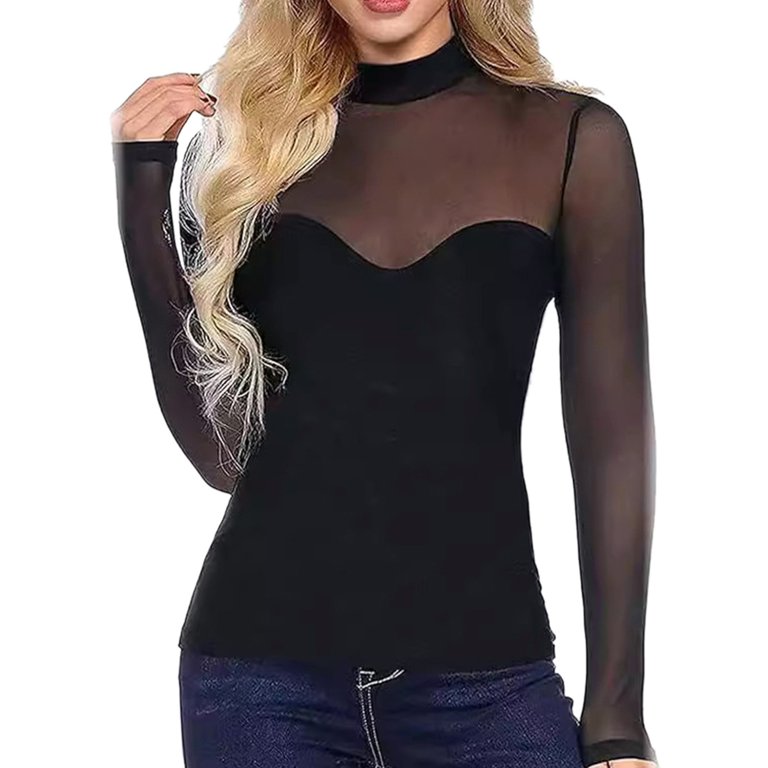 Long Sleeve Shirts for Women Pack Womens See Through Mesh Tops