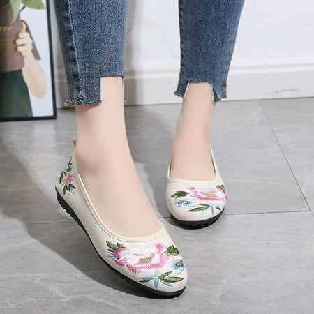 

NEGJ Fashion Autumn Women s Casual Shoes Flat Lightweight Ethnic Style Embroidered Simple Style