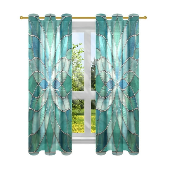 Sheer Curtains 2 Panels Set Grommet Drapes Window Treatments Light Filtering for Bedroom Living Room W42 x L63 Floral Stained Glass