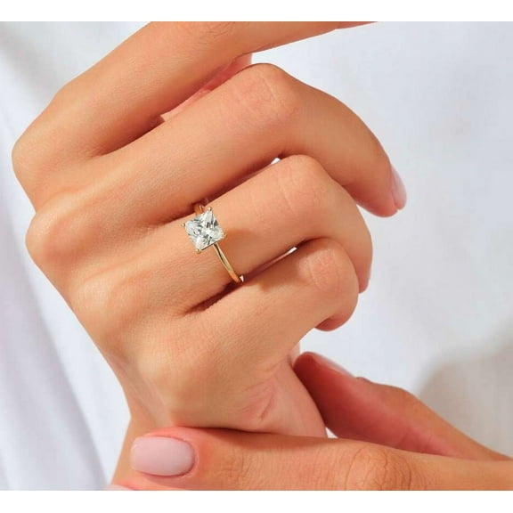 vylahjewellery 1 Ct Princess Cut Moissanite Diamond Ring Classic 10K Rose Gold Ring Engagement Ring Comfort Fit Ring