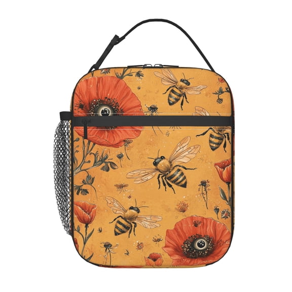 Retro Bee Lunch Box Reusable Portable Lunch Bag Tote Bag for Work Picnic Hiking
