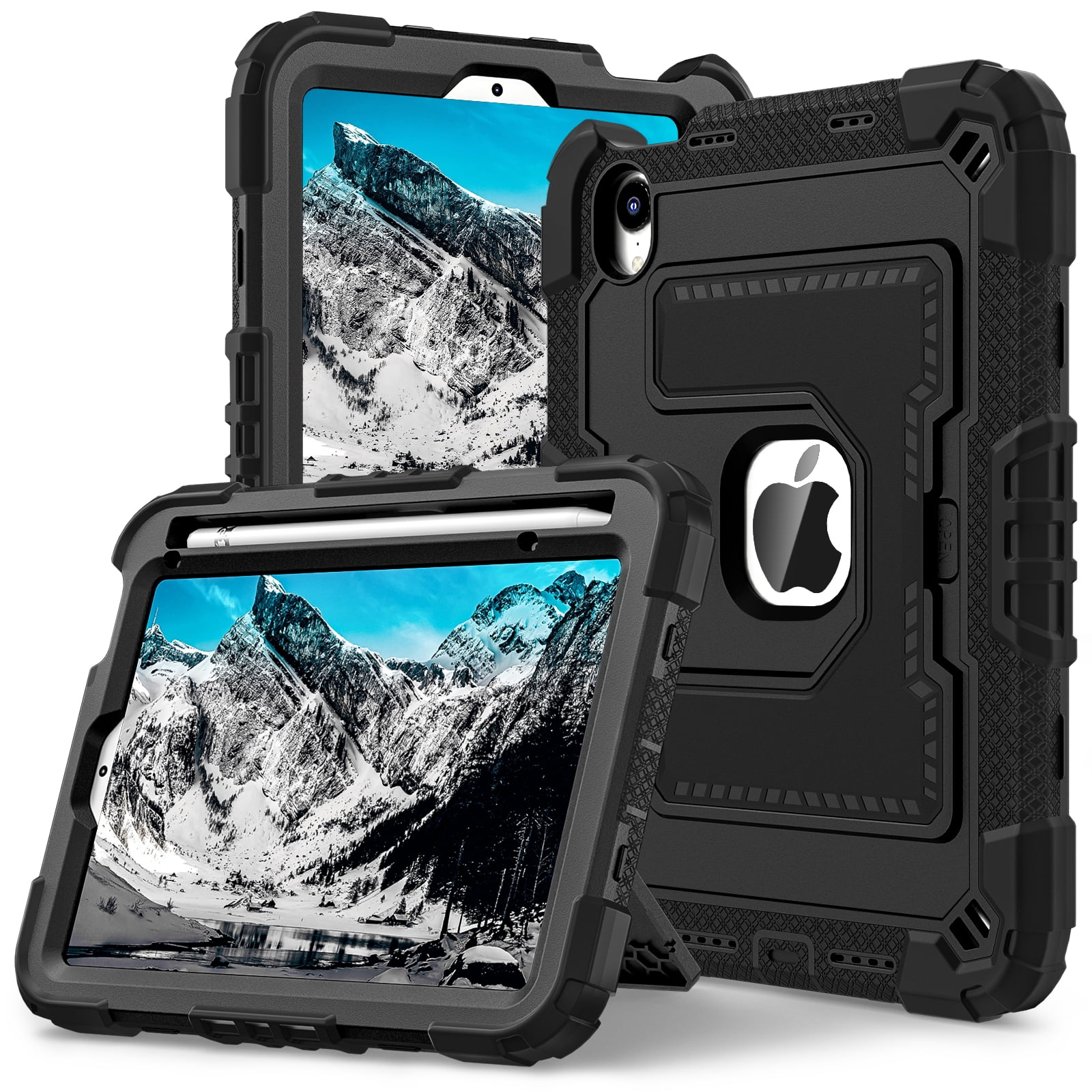 Dteck Case for iPad Mini 7 (A17 Pro) 2024 / Mini 6 2021 8.3 inch,Heavy Duty Kickstand Case with Shoulder Strap Shockproof Rugged Cover Built-in Pencil Holder for Pad Mini 7th/6th Gen 8.3" ,Black