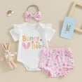 thumbnail image 4 of Gupgi Baby Girls Easter Shorts Set, Short Sleeve Letters Print Romper Rabbit Shorts Hairband 2Pcs Summer Outfit, 4 of 8