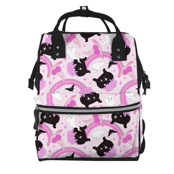 Fuzoiu Pink Girl Halloween Print Diaper Bag Backpack,Baby Essentials Travel Tote,Multi function Waterproof Diaper Bag, Travel Essentials Baby Bag - Unisex
