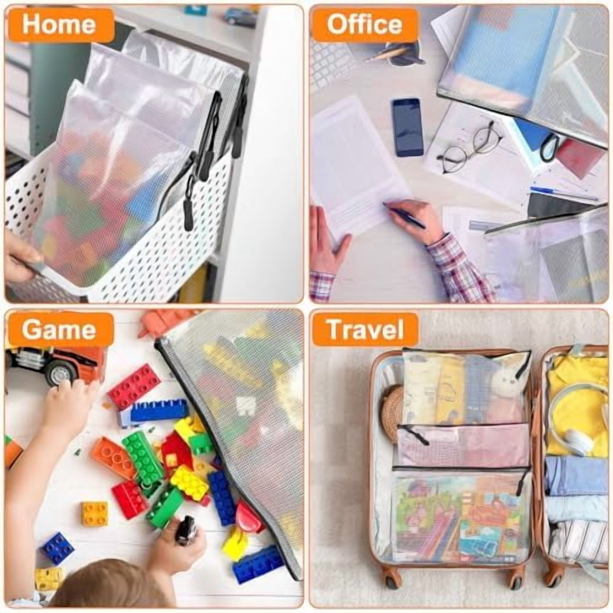 Tekola 24pcs Mesh Zipper Pouch Bags A4 Mesh Bags for Classroom Organization, Waterproof Document Zipper Pouches for Cosmetics, Travel Storage File Bags for Office Supplie (Black-A3-20PCS)