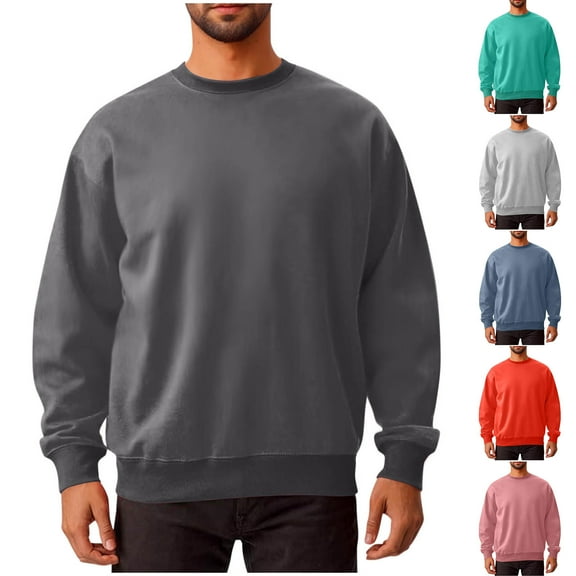 BXINGOHAI Men's casual Crewneck Sweatshirt Thick Loose fit Soft Basic Pullover Sweatshirt Today Sales Blue,XL