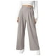thumbnail image 1 of Pantalones de vestir de cintura alta y pierna ancha para mujer: cintura elástica, algodón y lino, bolsillos; pantalones informales de oficina., 1 of 7