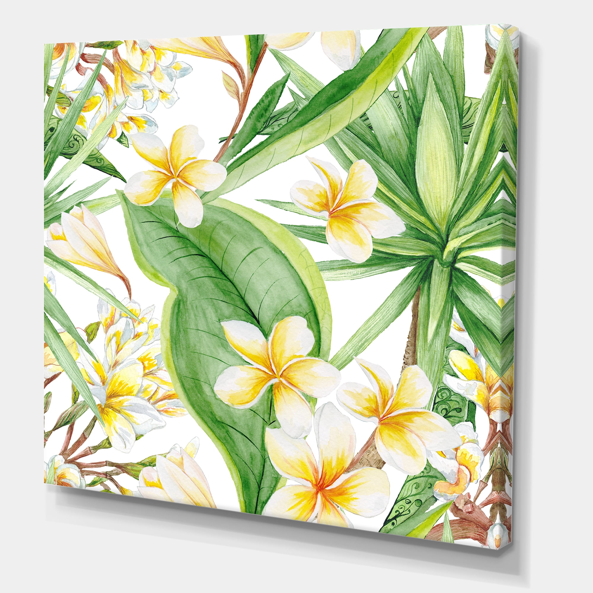 Designart ' Yellow Flowers and Tropical Foliage VII ' Modern Canvas Wall Art Print