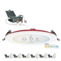 NuWatt 6 in. 2 HR Fire Rated Slim Canless LED Recessed Light 15W, 5CCT, 1200LM Dimmable IC Rated 6PK