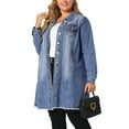 thumbnail image 5 of Agnes Orinda Women's Plus Size Jean Jacket Long Sleeve Maxi Length Denim Jackets 1X Blue, 5 of 8