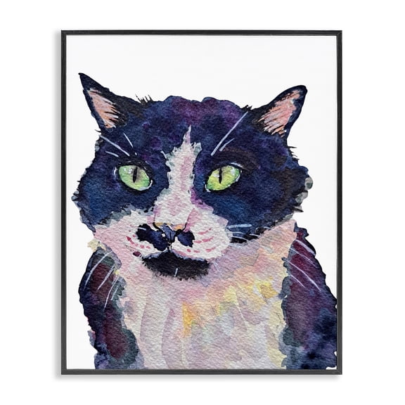 Tuxedo Cat Painting Black Framed Giclee Art, 11 x 14, Made In USA